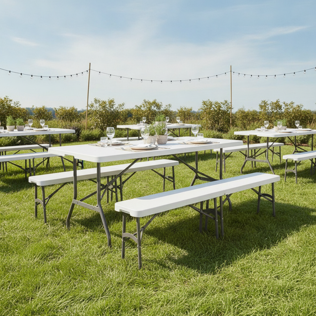 High Density Polyethylene Folding Table 6ft with Benches for Outdoor Events
