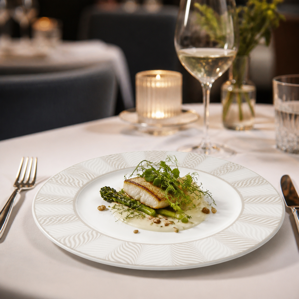 Plates Soft Taupe Bone China for Upscale Dining (Pack of 12)