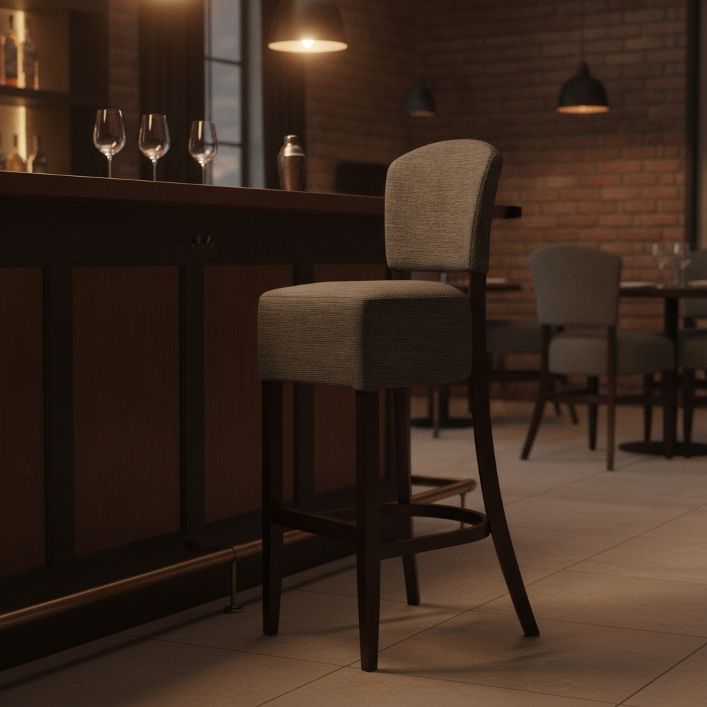 Rubber Wood Bar Chair with Shetland Smoke Upholstery 1175mm for Commercial Use