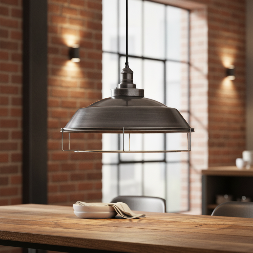 Iron Pewter Step Cage Pendant Light 410mm for Home Interiors