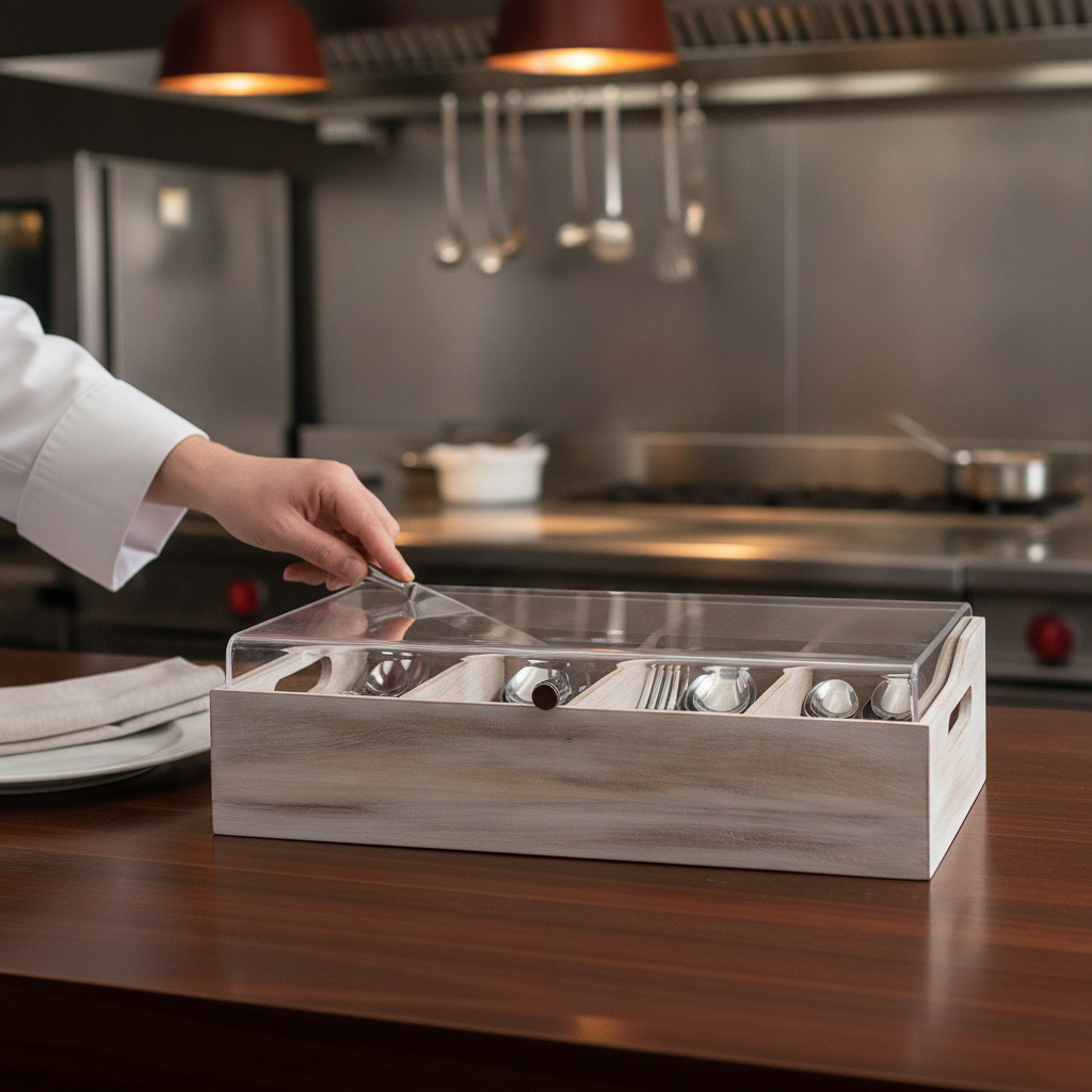 Wooden Cutlery Tray with Cover 280x130mm for Organizing Utensils