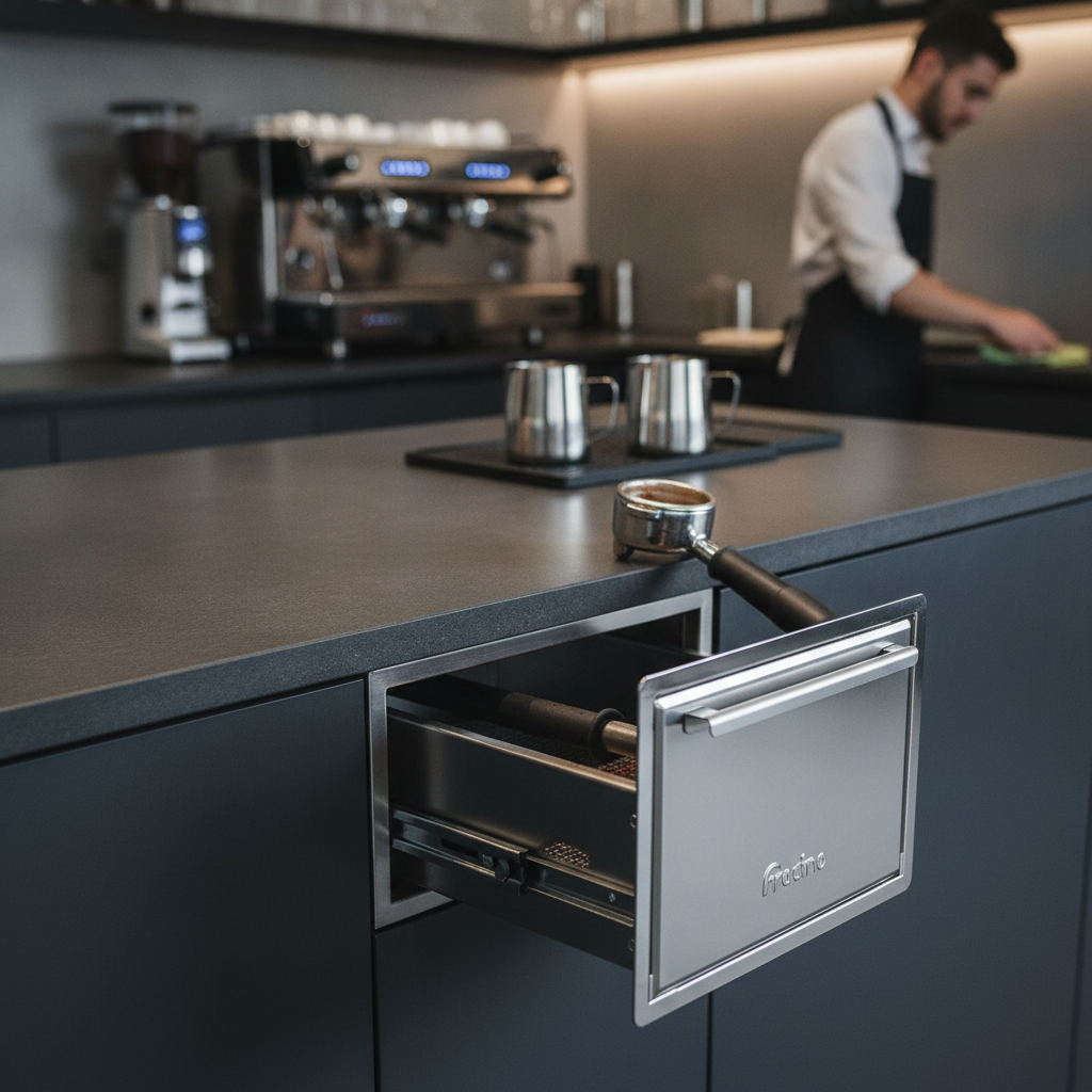 Stainless Steel Tilting Knockout Drawer for Coffee Shops