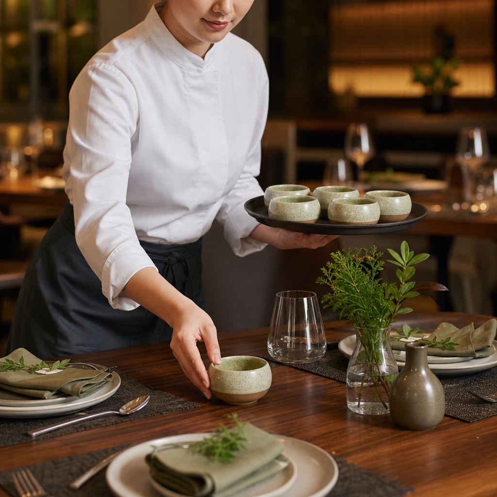 Dip Pots Green Vitrified Stoneware for Table Settings (Pack of 12)