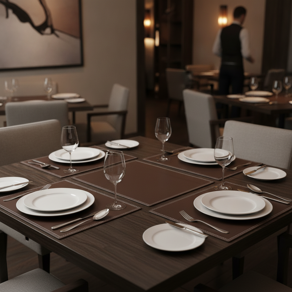 Synthetic Leather Brown Placemats 300x200mm for Elegant Dining (Pack of 4)