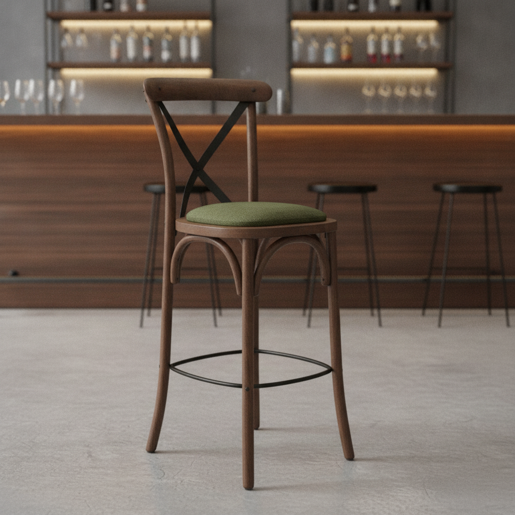 Rubber Wood Bar Chair with Padded Seat 1180mm for Stylish Seating