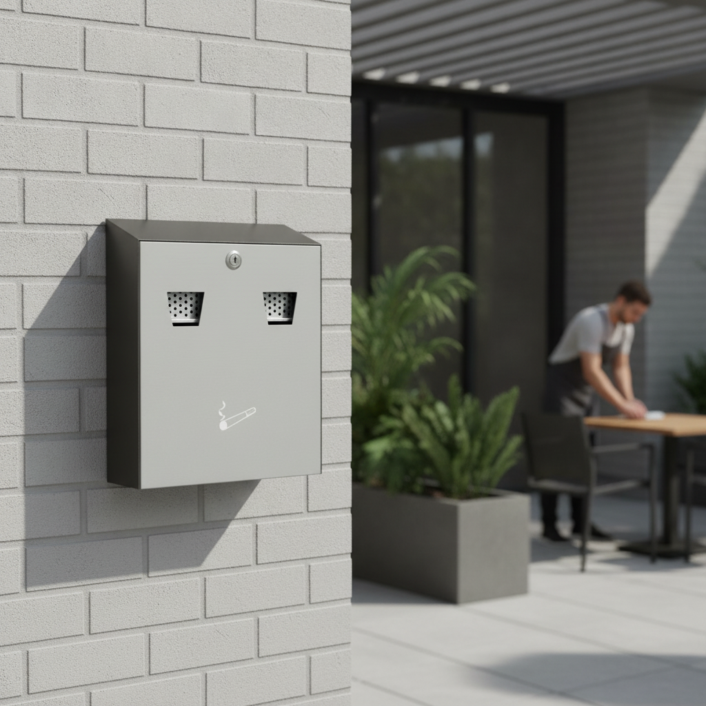 Powder-Coated Steel Wall-Mounted Ash Bin for Outdoor Areas