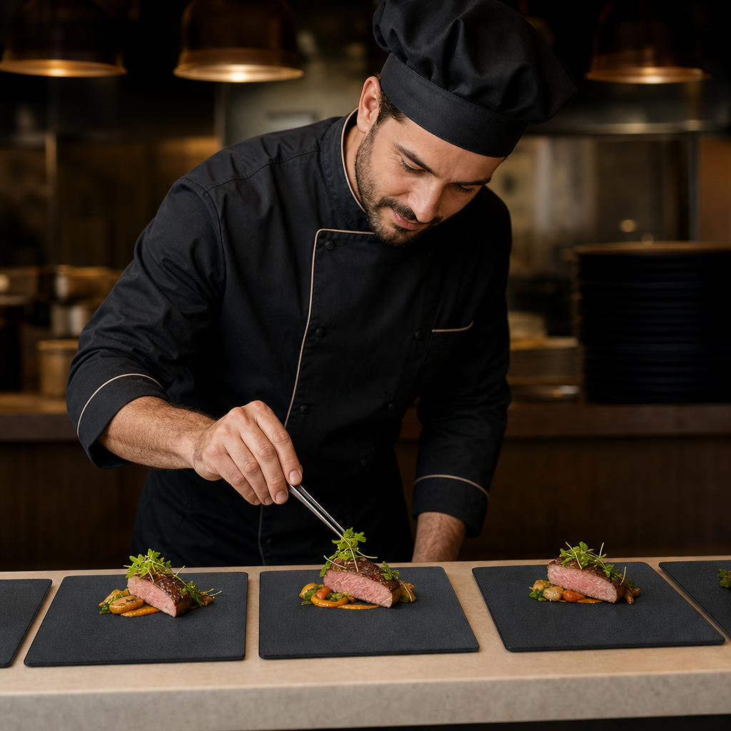 Rectangular Buffet Tiles Melamine Trays and Platters Black for Food Presentation (Pack of 6)