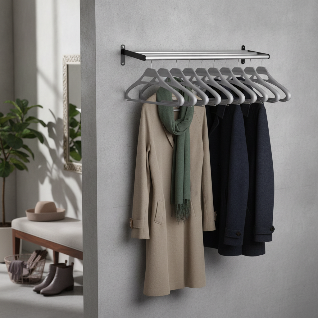 Steel Wall-Mounted Coat Rack with 10 Hangers for Entryways