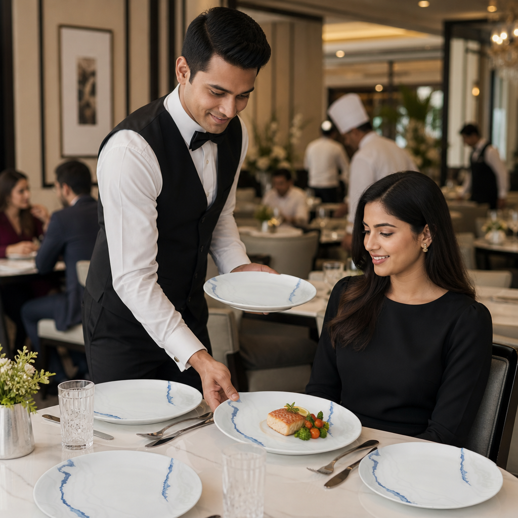 Walled Plates 210mm Blue Vitrified Ceramic for Dining (Pack of 6)