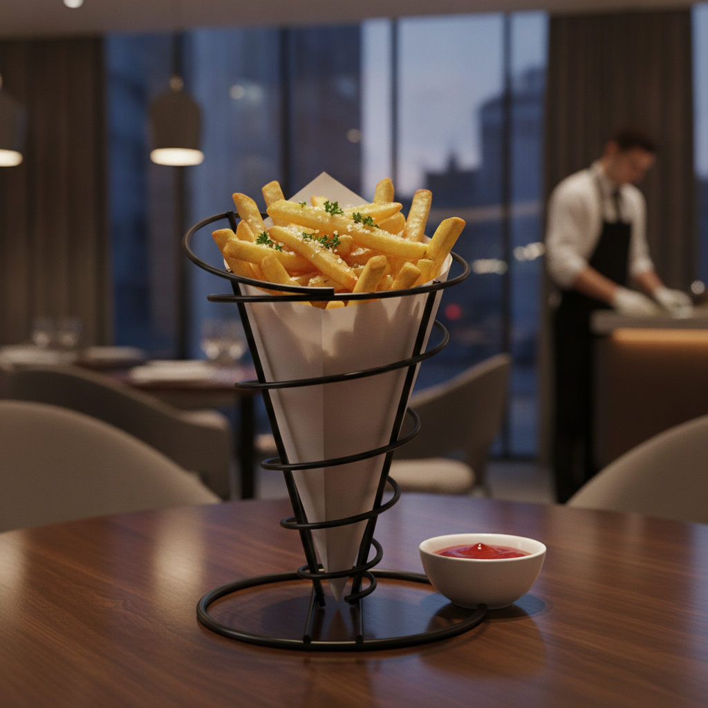 Metal Black Wire Chip Cone Holder 115mm for Serving Snacks