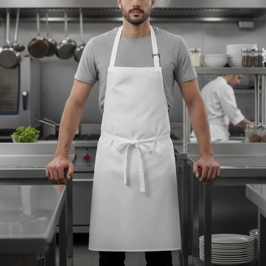 Polycotton White Bistro Apron for Kitchen Staff