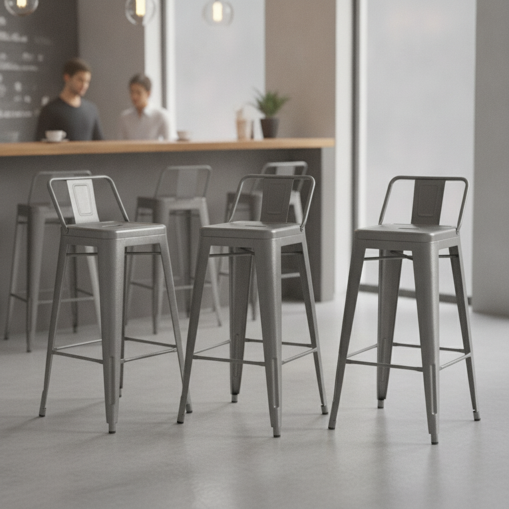 Galvanised Steel Bistro High Stools with Backrest 905x420mm for Cafés (Pack of 4)