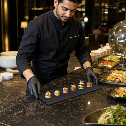 Buffet Tray 530mm Black Melamine for Upscale Dining (Pack of 4)