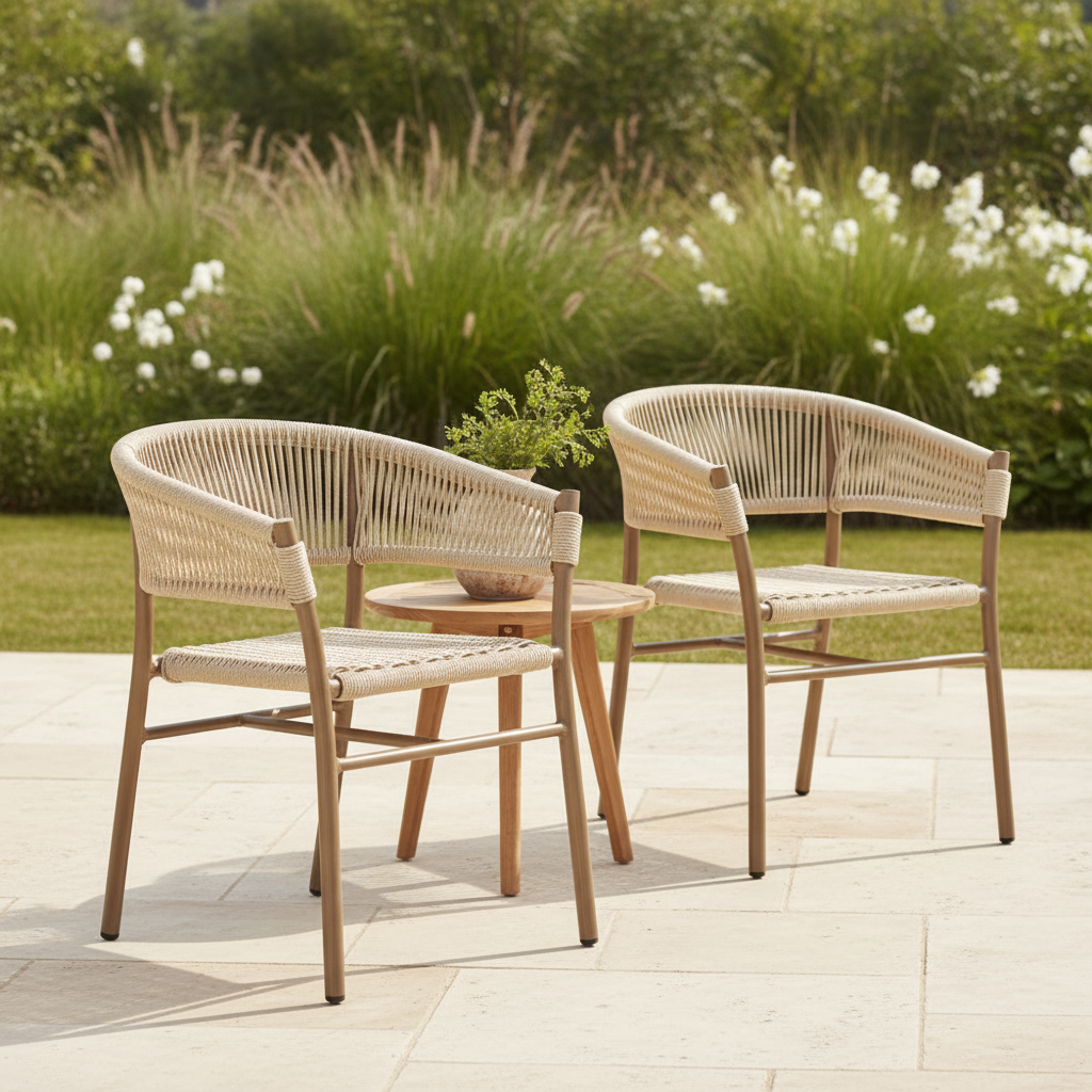 Aluminium Natural Rope Twist Wicker Chairs 750mm for Indoor & Outdoor Use (Pack of 2)