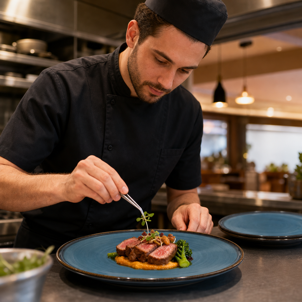 Walled Plates 260mm Blue Porcelain for Restaurants & Cafés (Pack of 6)