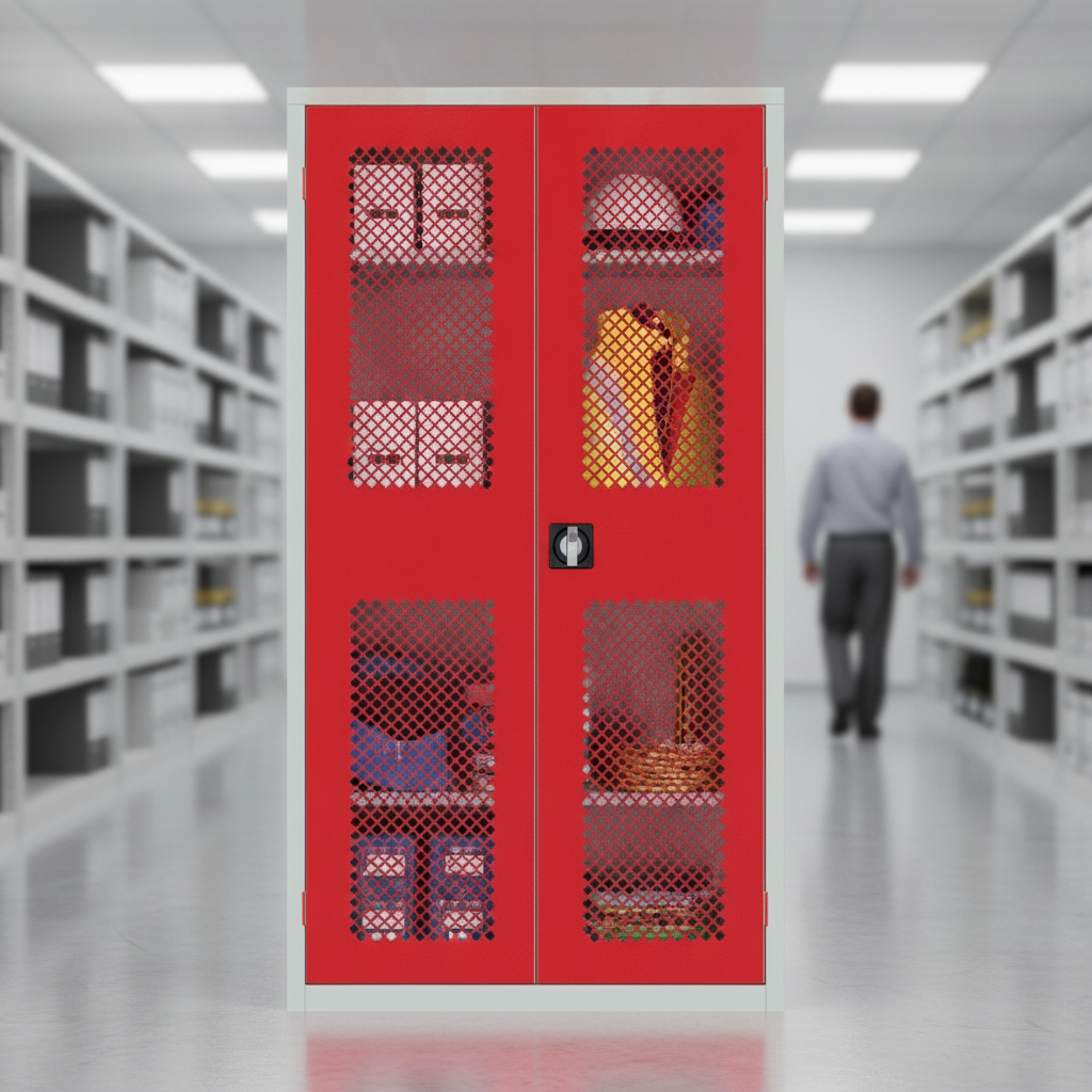 Powder Coated Steel Mesh-Fronted Cupboard for Offices & Stock Rooms