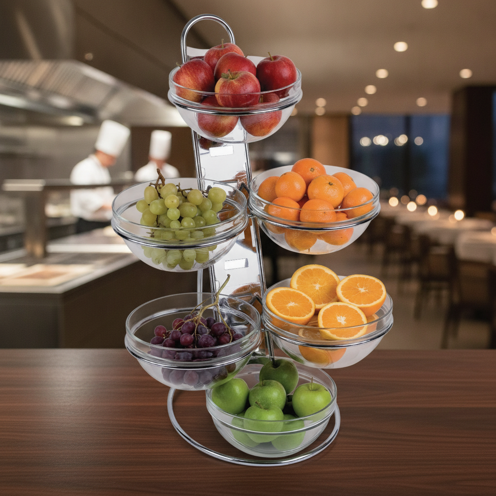 Chrome Buffet Ladder Set with Glass Bowls for Catering Events