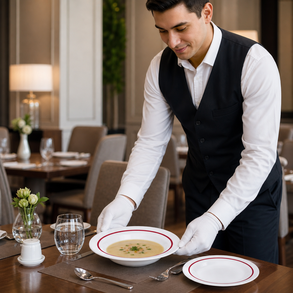 Soup Dishes Border 230mm Red Ceramic for Healthcare Use (Pack of 12)