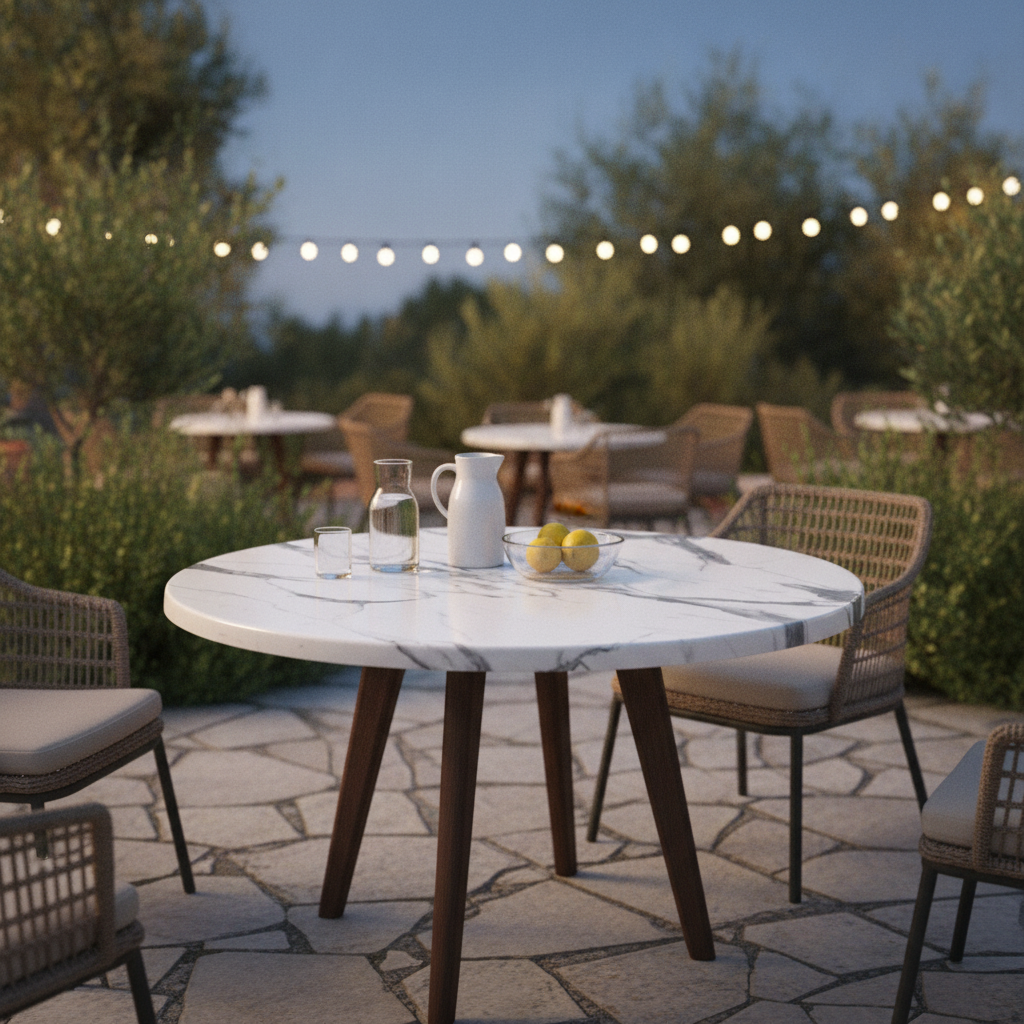Wood Carrara Marble Round Table Top 900mm for Indoor & Outdoor Use