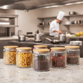 Ribbed Glass Storage Jars with Lids 750ml for Home Organization (Pack of 6)