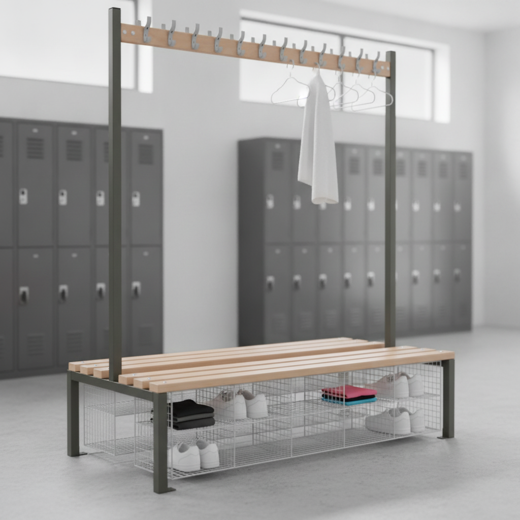 Powder Coated Steel Double-Sided Island Seating for Changing Rooms