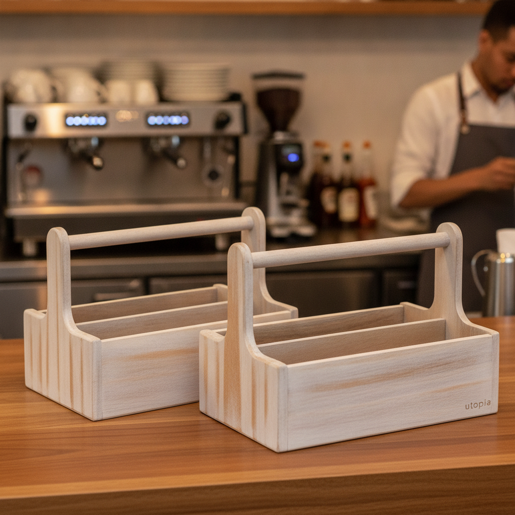 Acacia Wood Large Table Caddy 245x157mm for Cafés & Restaurants (Pack of 2)