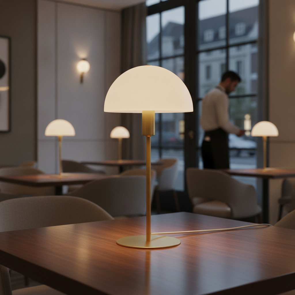 Metal Brass Table Lamp with Mouth-Blown Glass Shade 200mm for Indoor Use