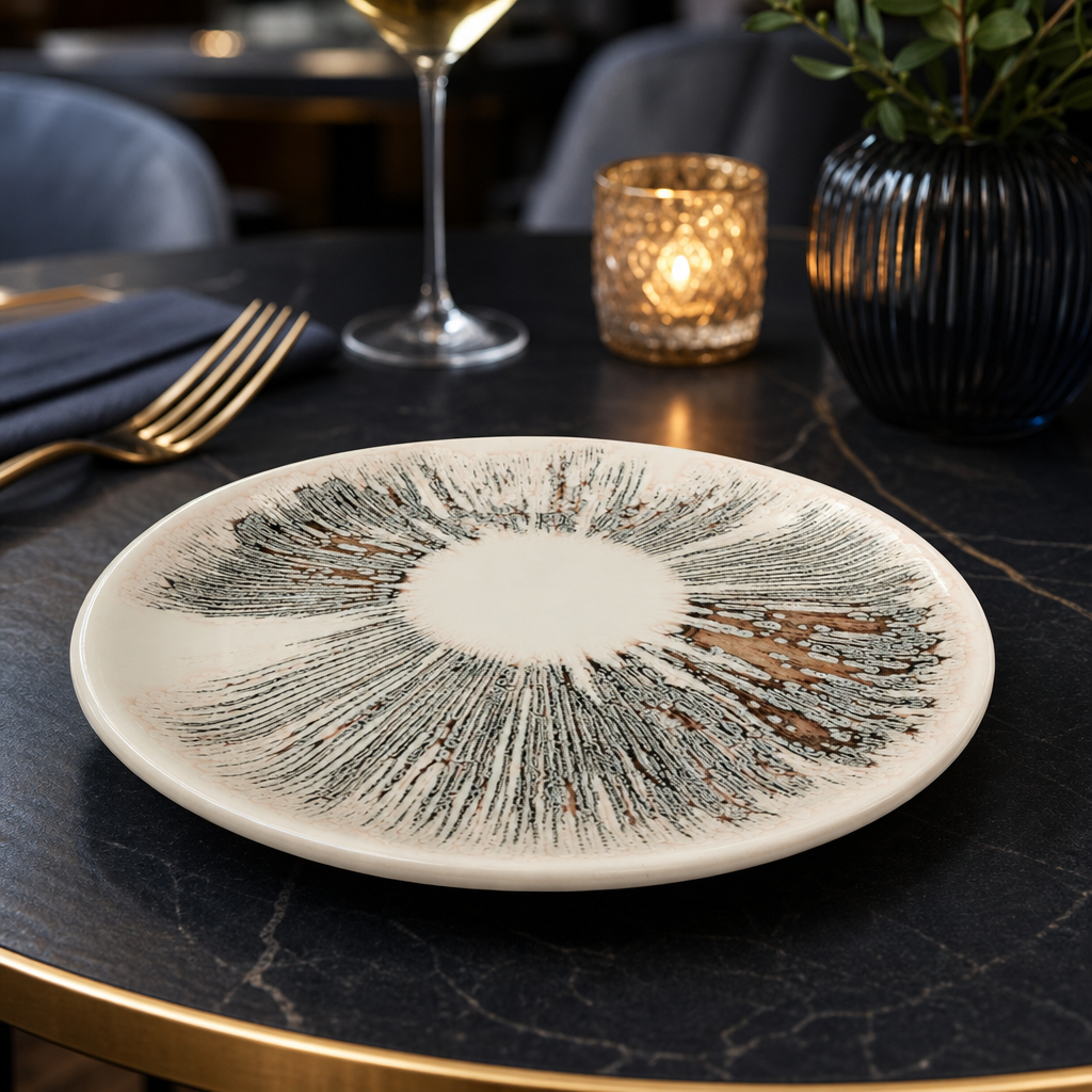Coupe Plates Starburst Design Vitrified Ceramic for Everyday Dining (Pack of 12)