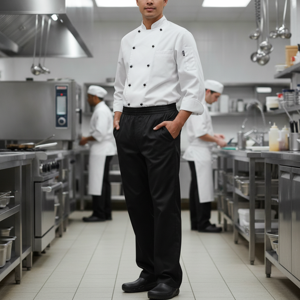 Polycotton Black Baggy Chef Trousers for Busy Kitchens