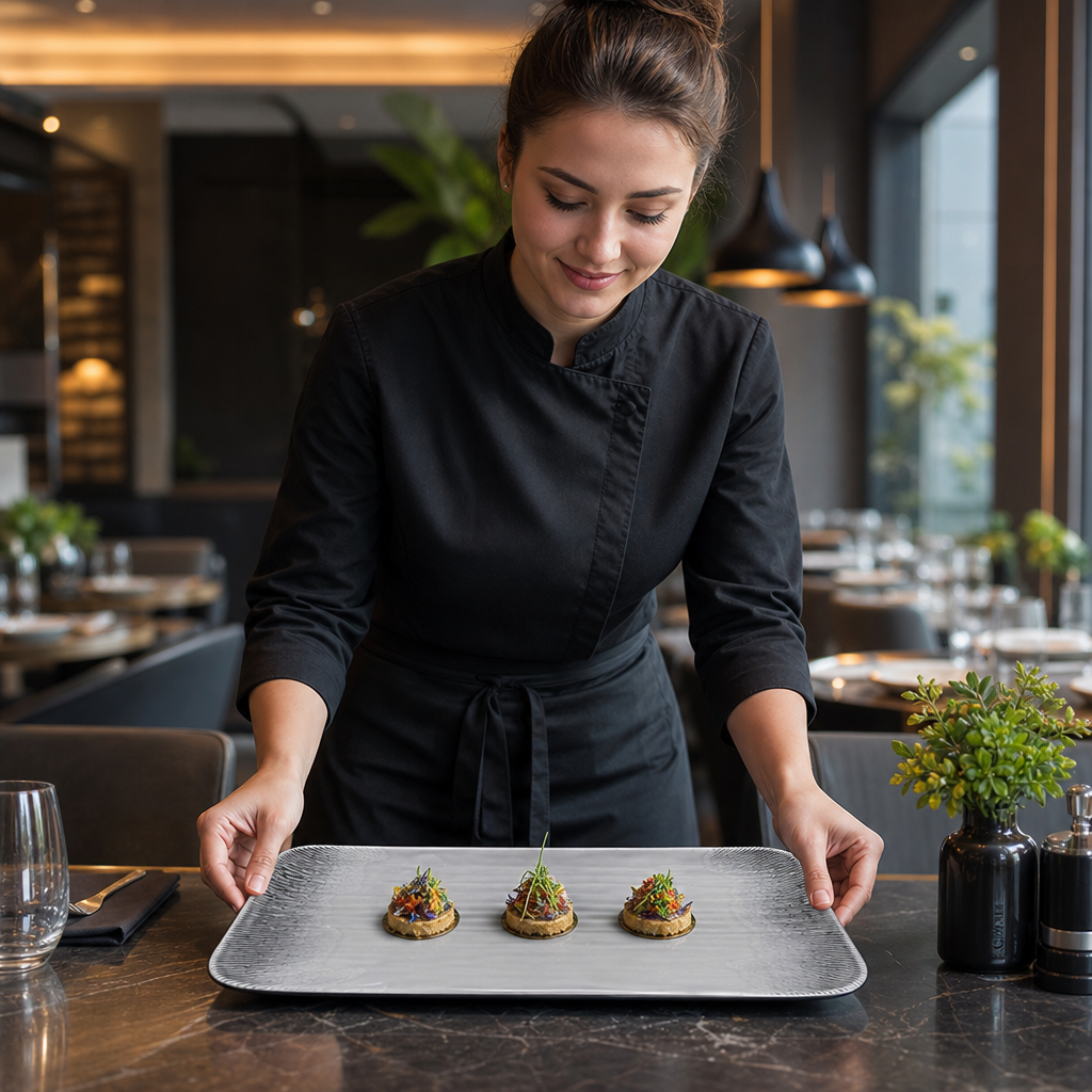 Organic Rectangular Platter Vitrified 215mm Grey Ceramic for Dining (Pack of 6)