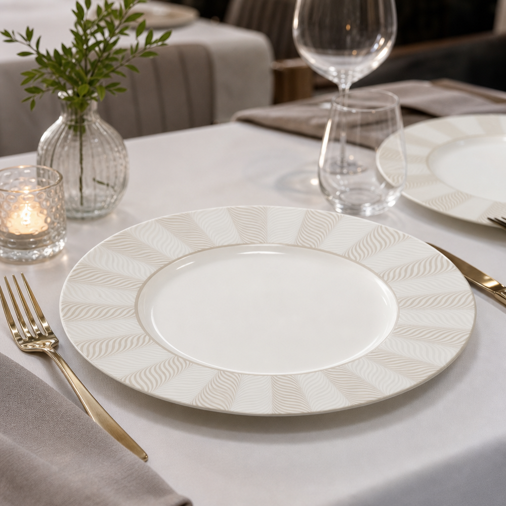Plates Soft Taupe Bone China for Upscale Dining (Pack of 12)