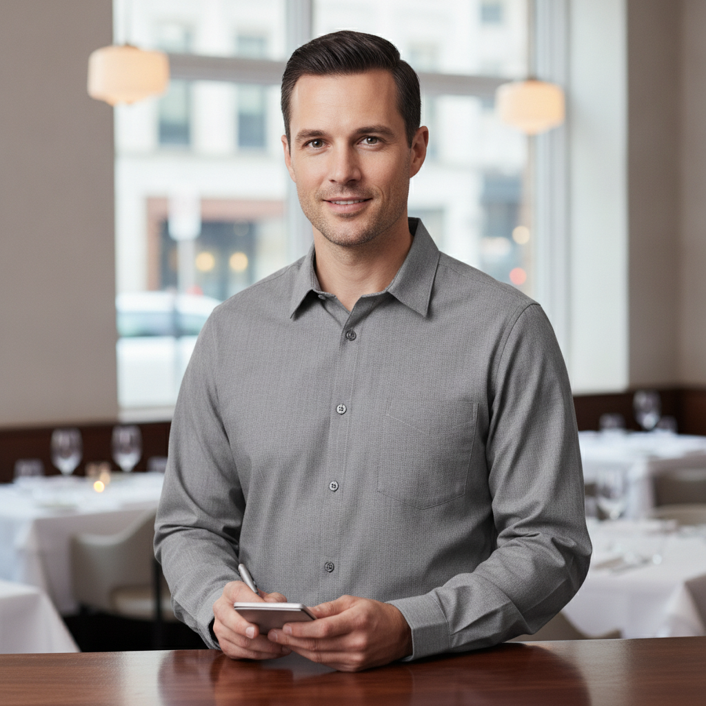 Polycotton Grey Long Sleeve Shirt for Front-of-House Service