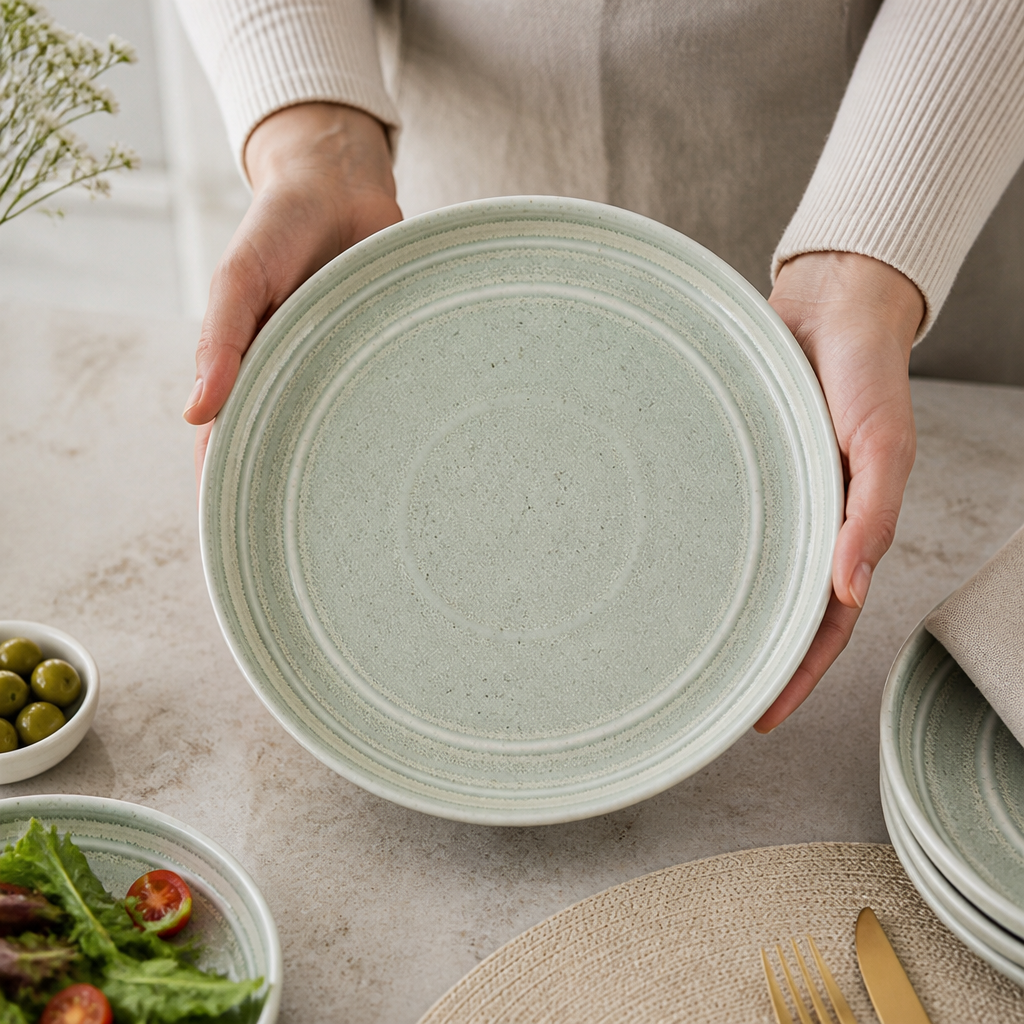 Cavolo Flat Round Plates in Spring Green for Healthy Dining