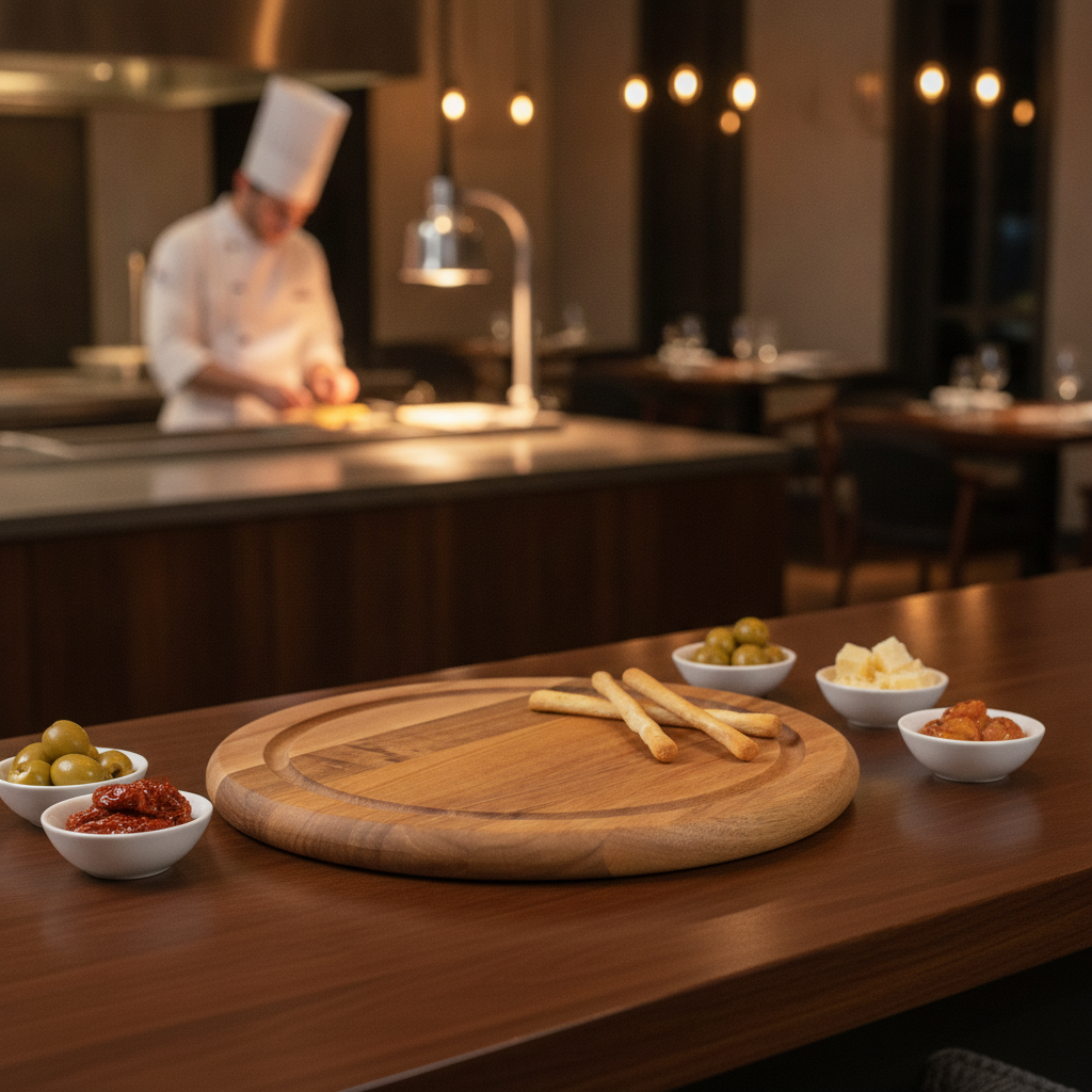 Acacia Wood Round Serving Board 246mm for Buffet Presentations