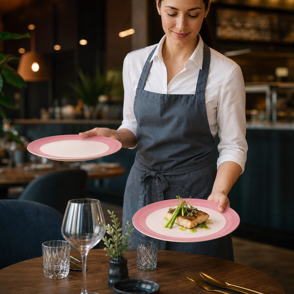 Slimline Plates 270mm Pink Porcelain for Cafés & Restaurants (Pack of 24)
