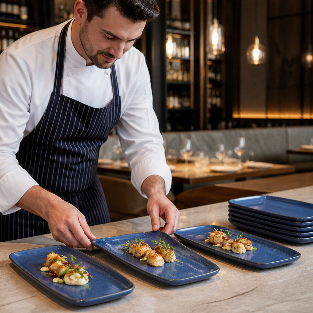 Oblong Plates 287x146mm Blue Vitrified Ceramic for Stylish Dining (Pack of 6)