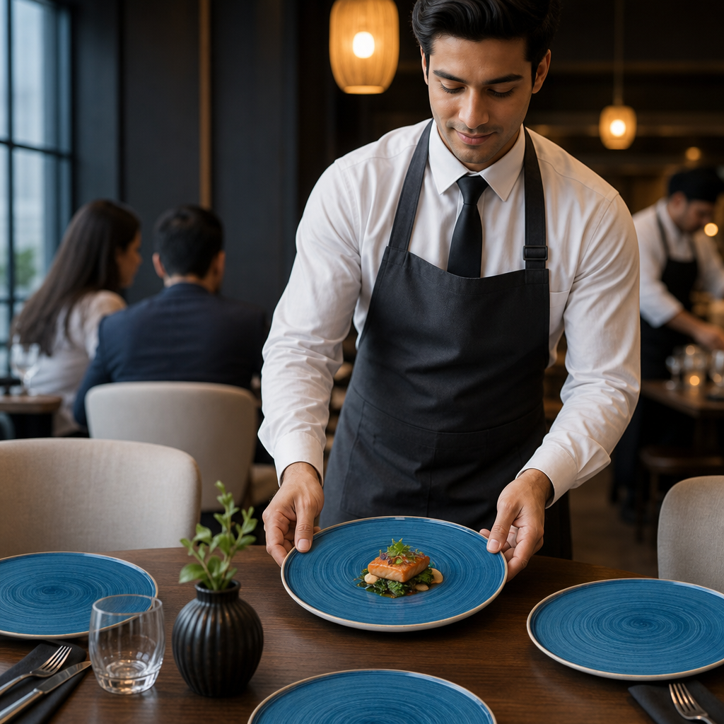 Blue Walled Plates 260mm Brown Vitrified Ceramic for Dining (Pack of 6)