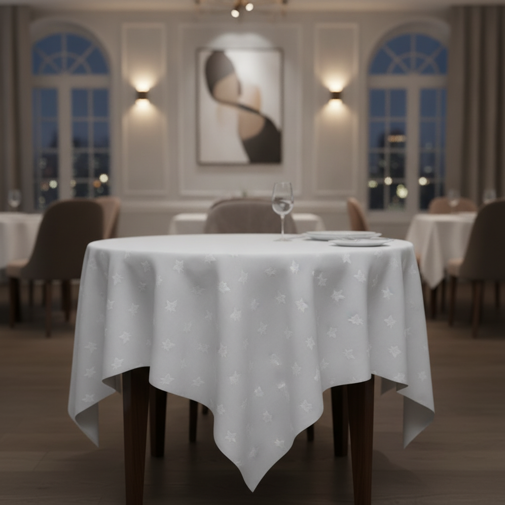Cotton White Luxor Tablecloth with Ivy Leaf Pattern for Dining Rooms