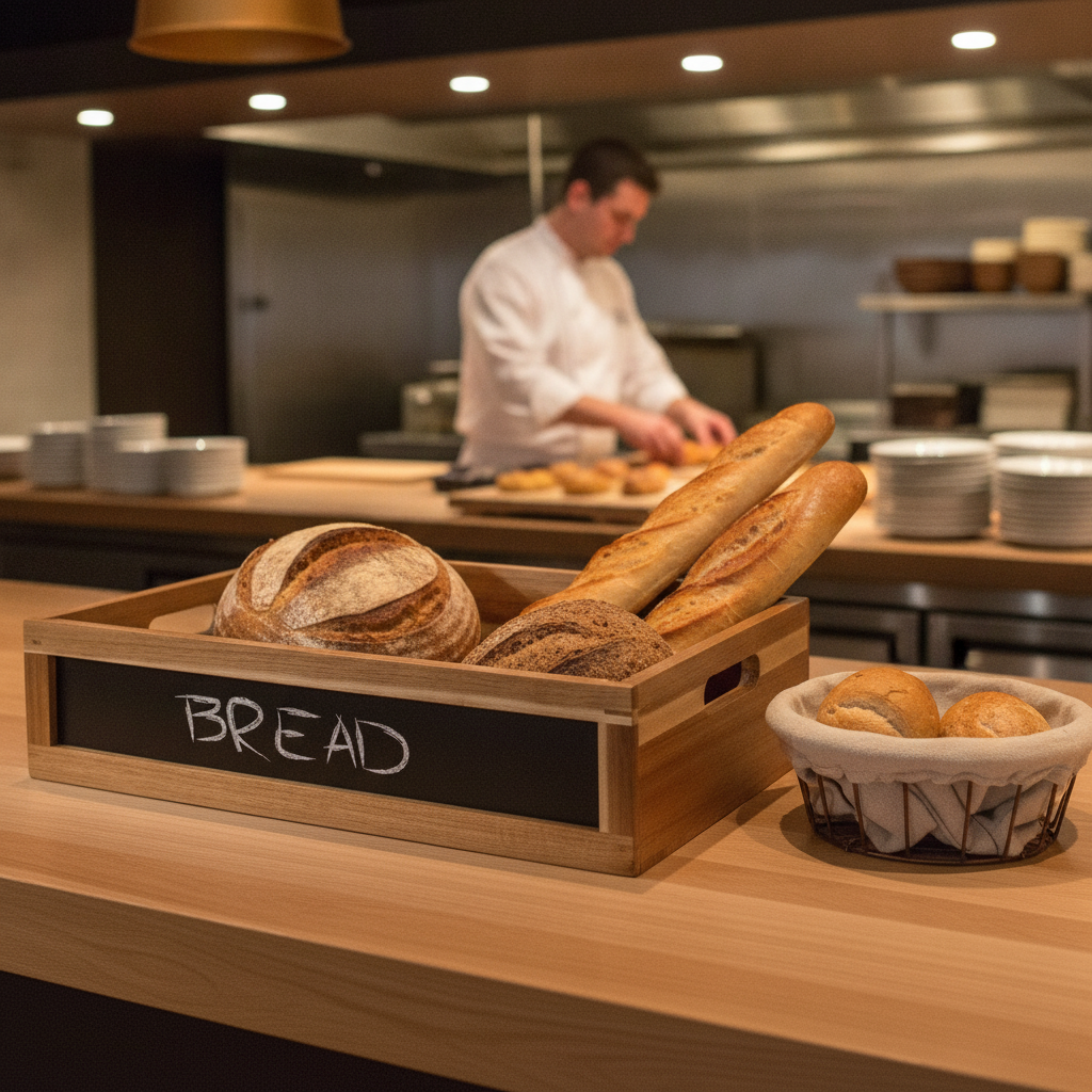 Acacia Wood Bread Crate with Chalkboard for Displaying Breads (1/1 GN)