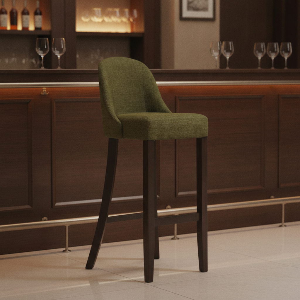 Rubber Wood Bar Chair with Shetland Forest Upholstery 1030mm for Commercial Use