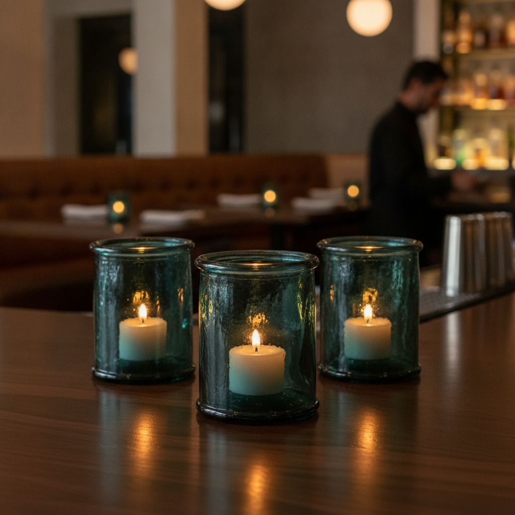 Recycled Glass Candleholders 80mm for Restaurants & Bars