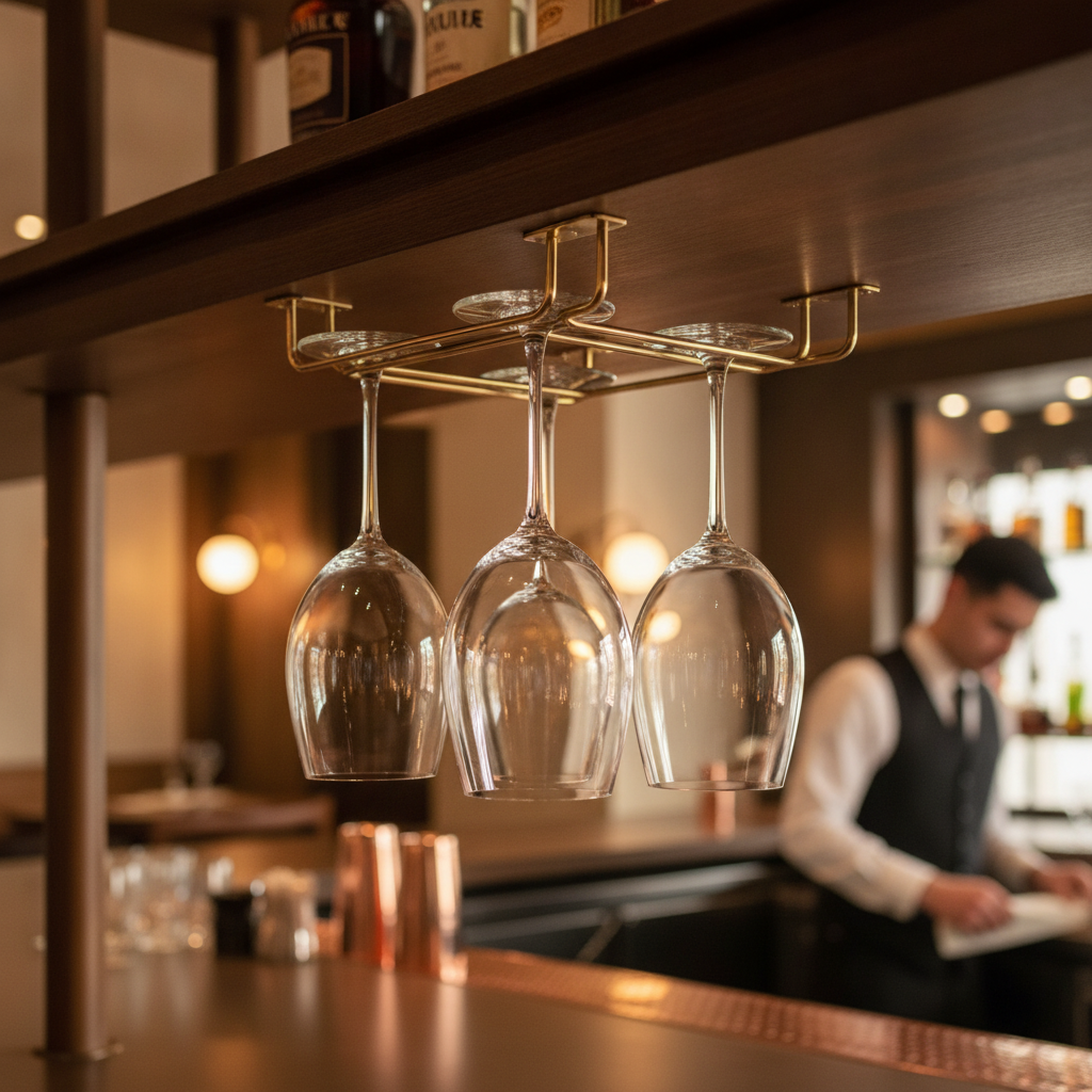 Highly Polished Steel Wine Glass Rack for Classic Bars