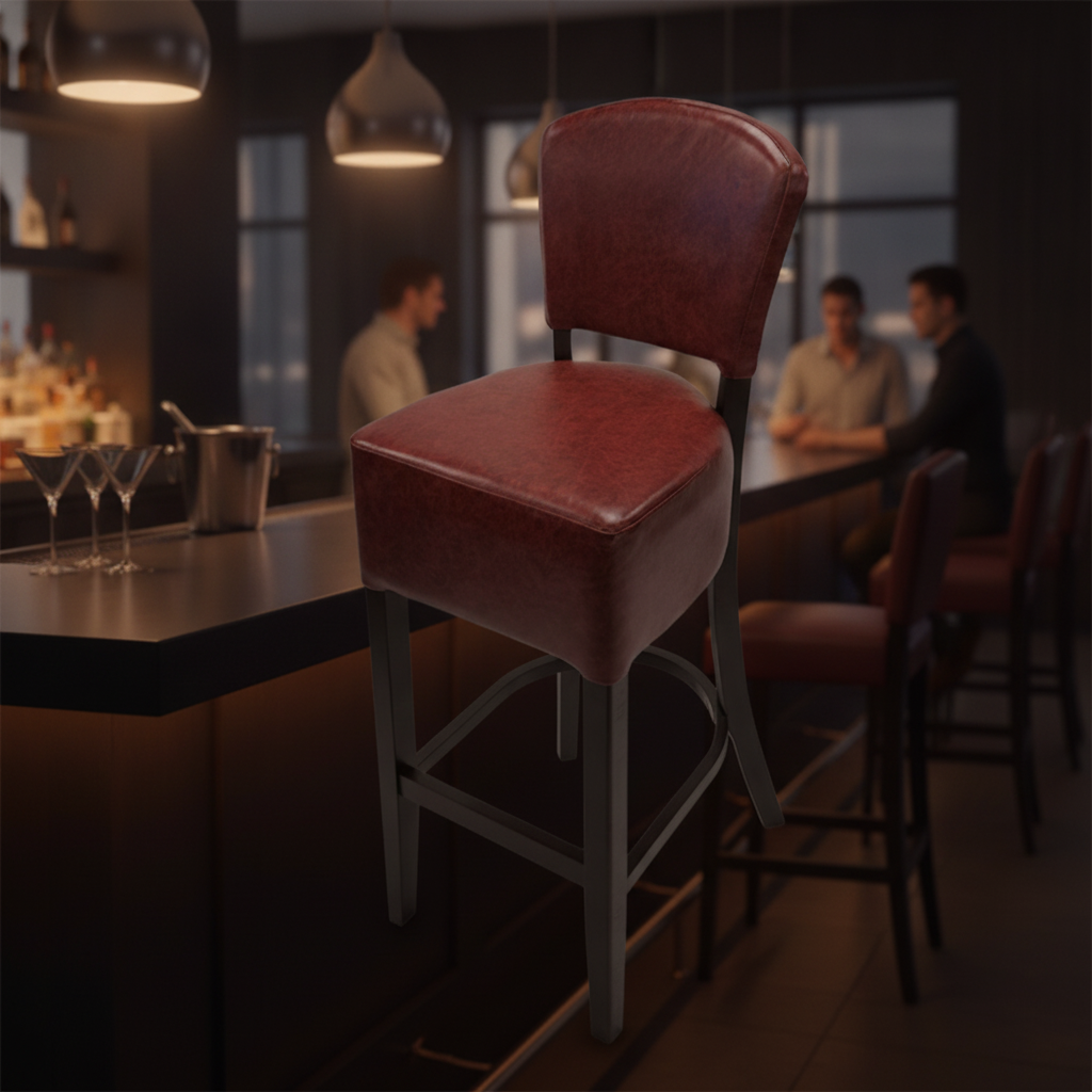 Faux Leather Bar Chair in Dark Walnut 1175mm for Commercial Spaces