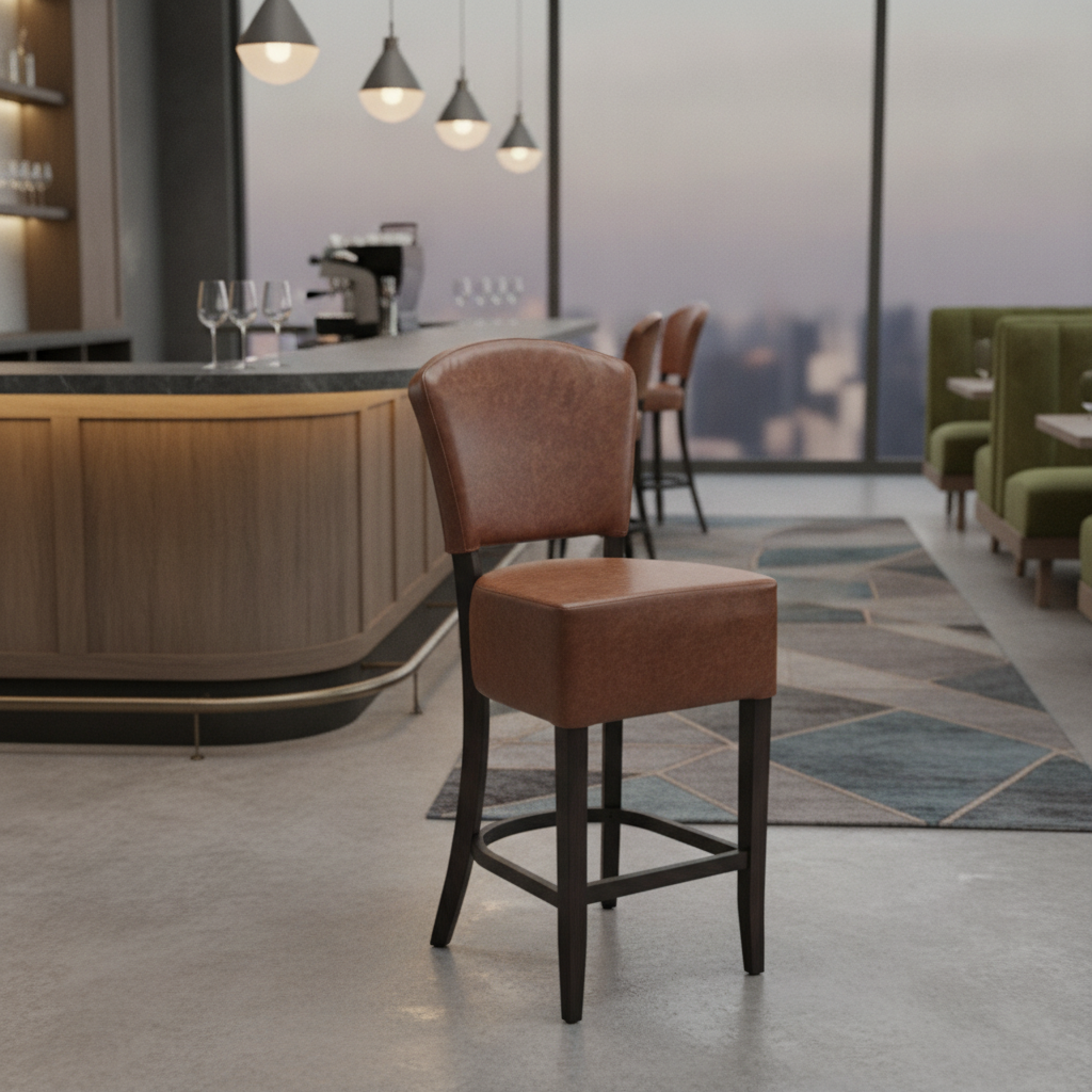Faux Leather Bar Chair in Dark Walnut 1175mm for Commercial Spaces