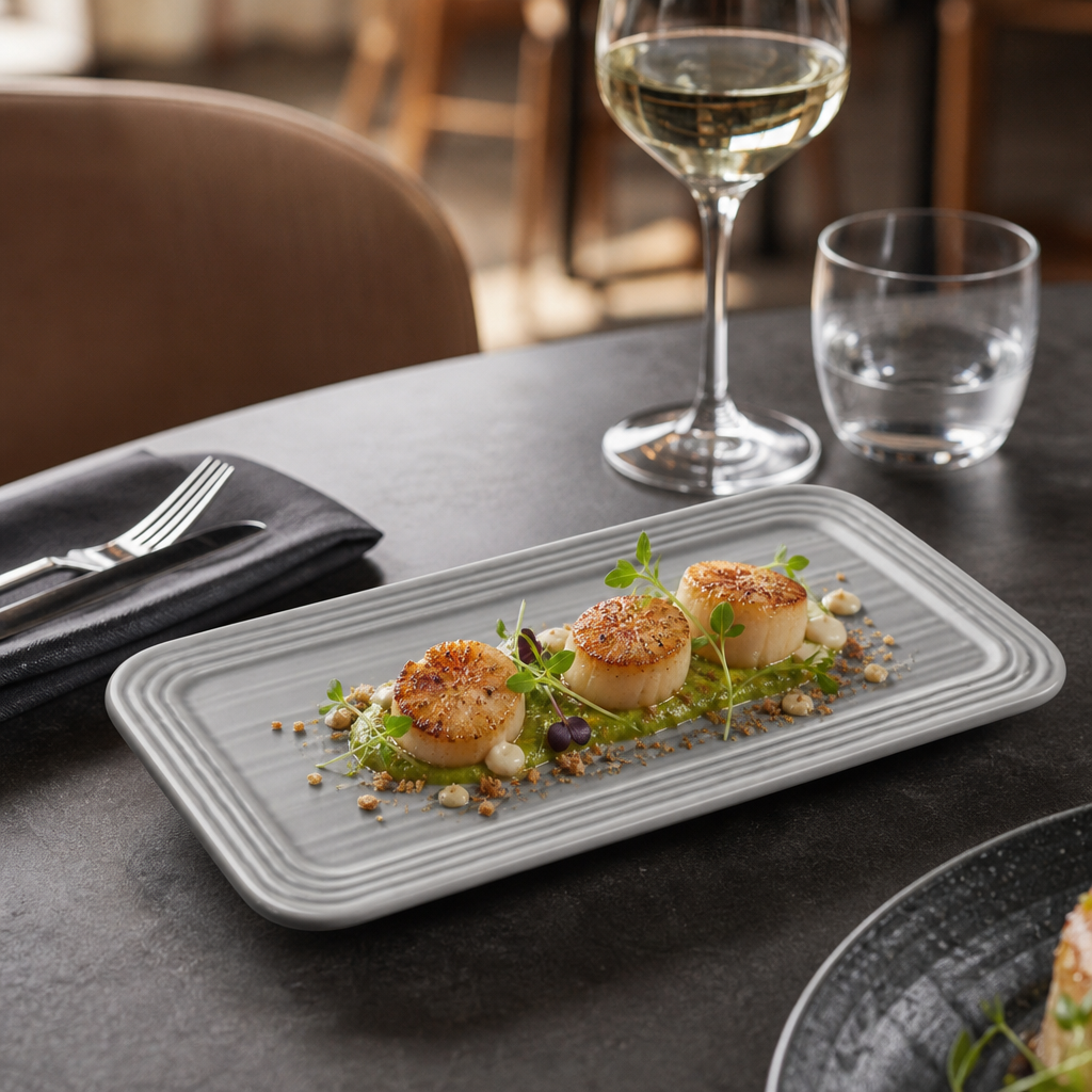 Norse Organic Rectangular Plates 270x160mm Grey China for Professional Use (Pack of 12)