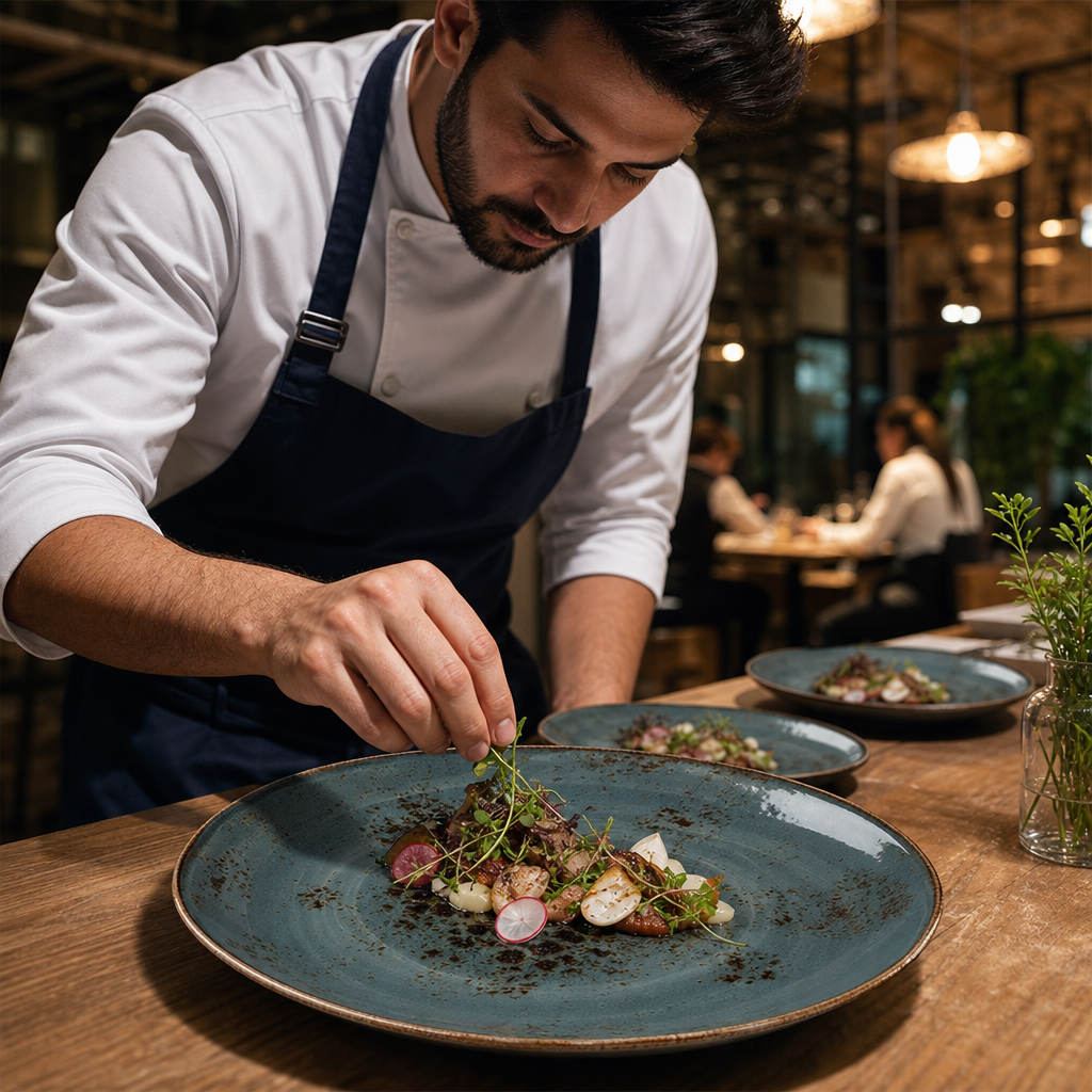 Plates 305mm Blue Porcelain for Casual Cafés (Pack of 12)