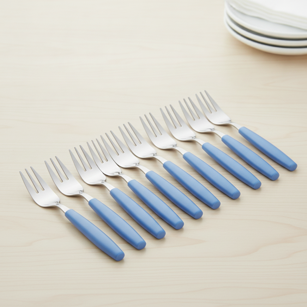 18/0 Stainless Steel Cake Forks with Blue Handles for Canteens (Pack of 12)