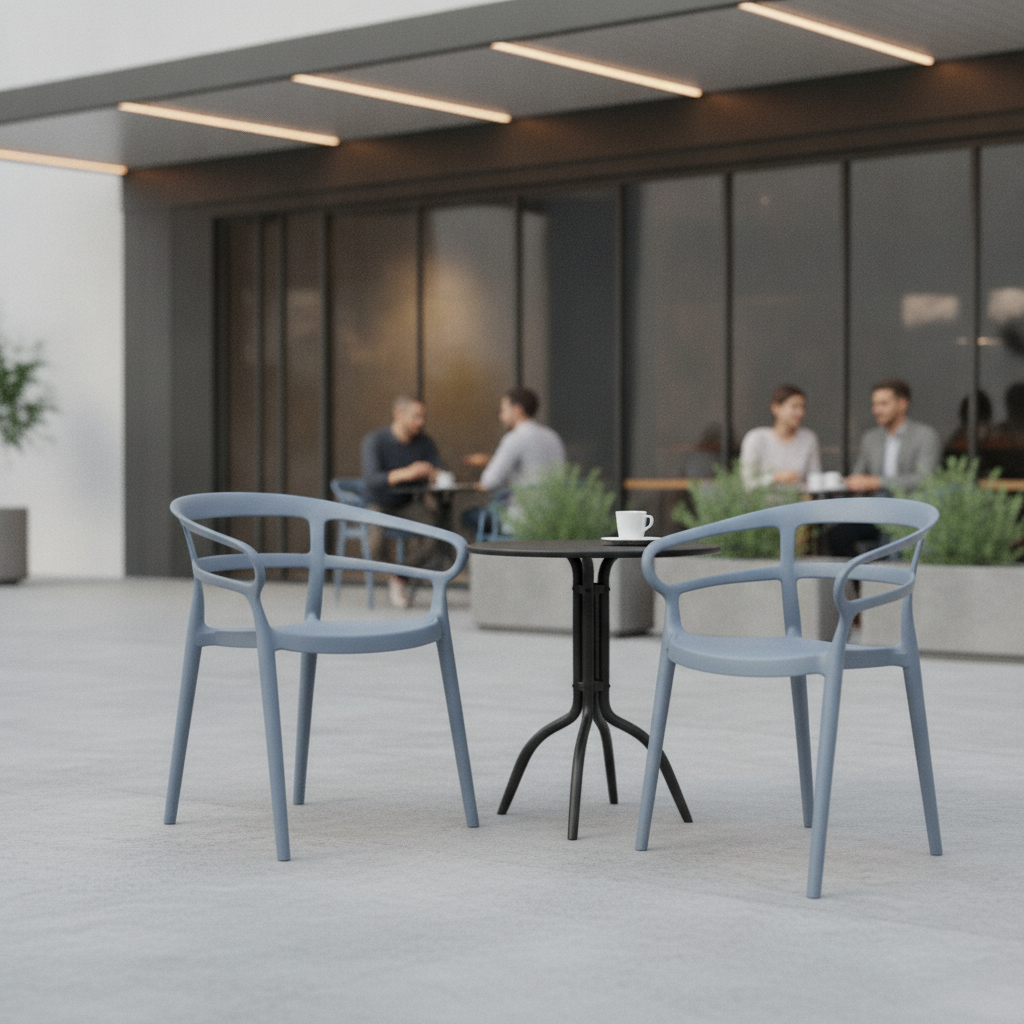 Polypropylene Grey Café Chairs 760mm for Indoor & Outdoor Use (Pack of 2)