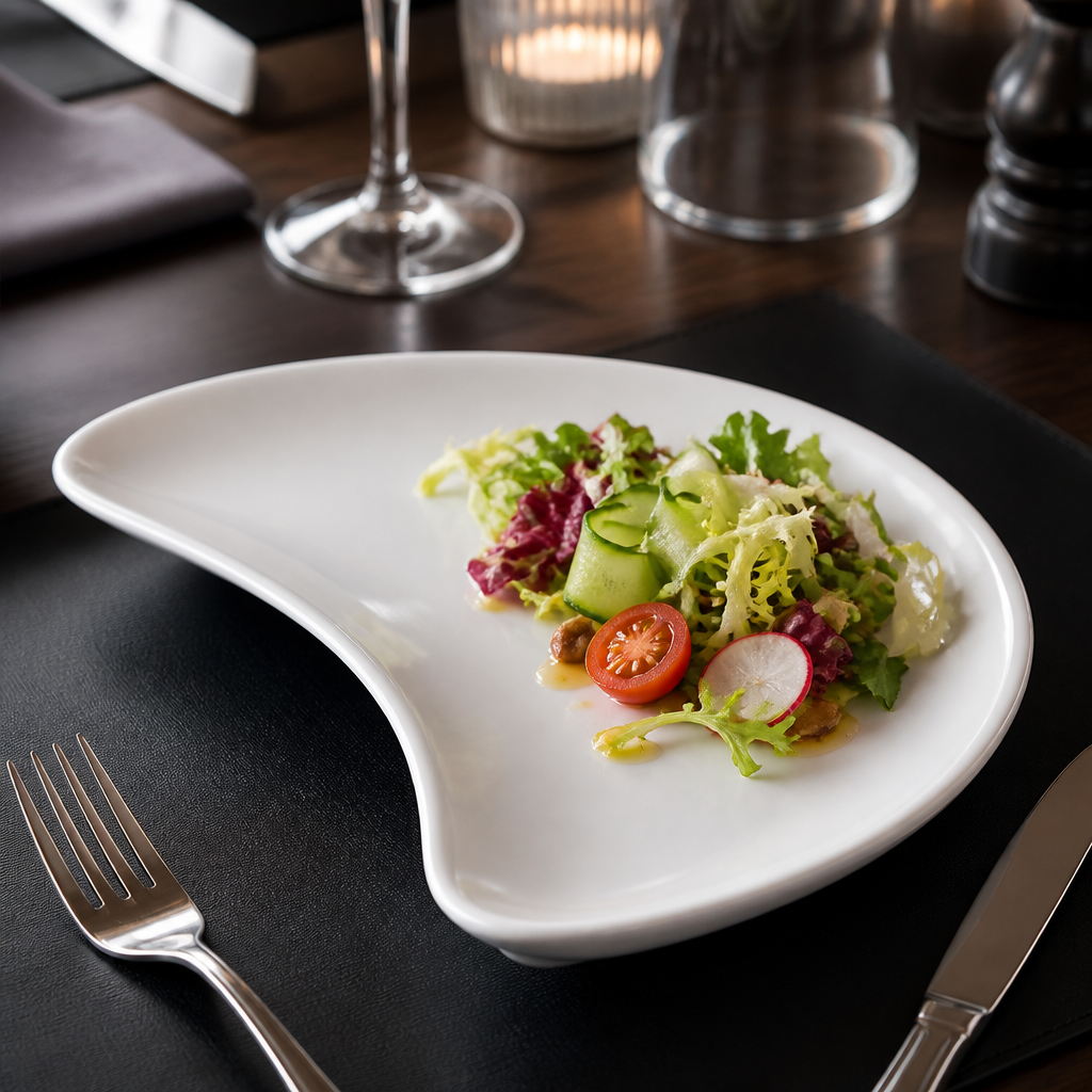 Crescent Shaped Salad Plates 202mm Porcelain for Catering Use (Pack of 12)