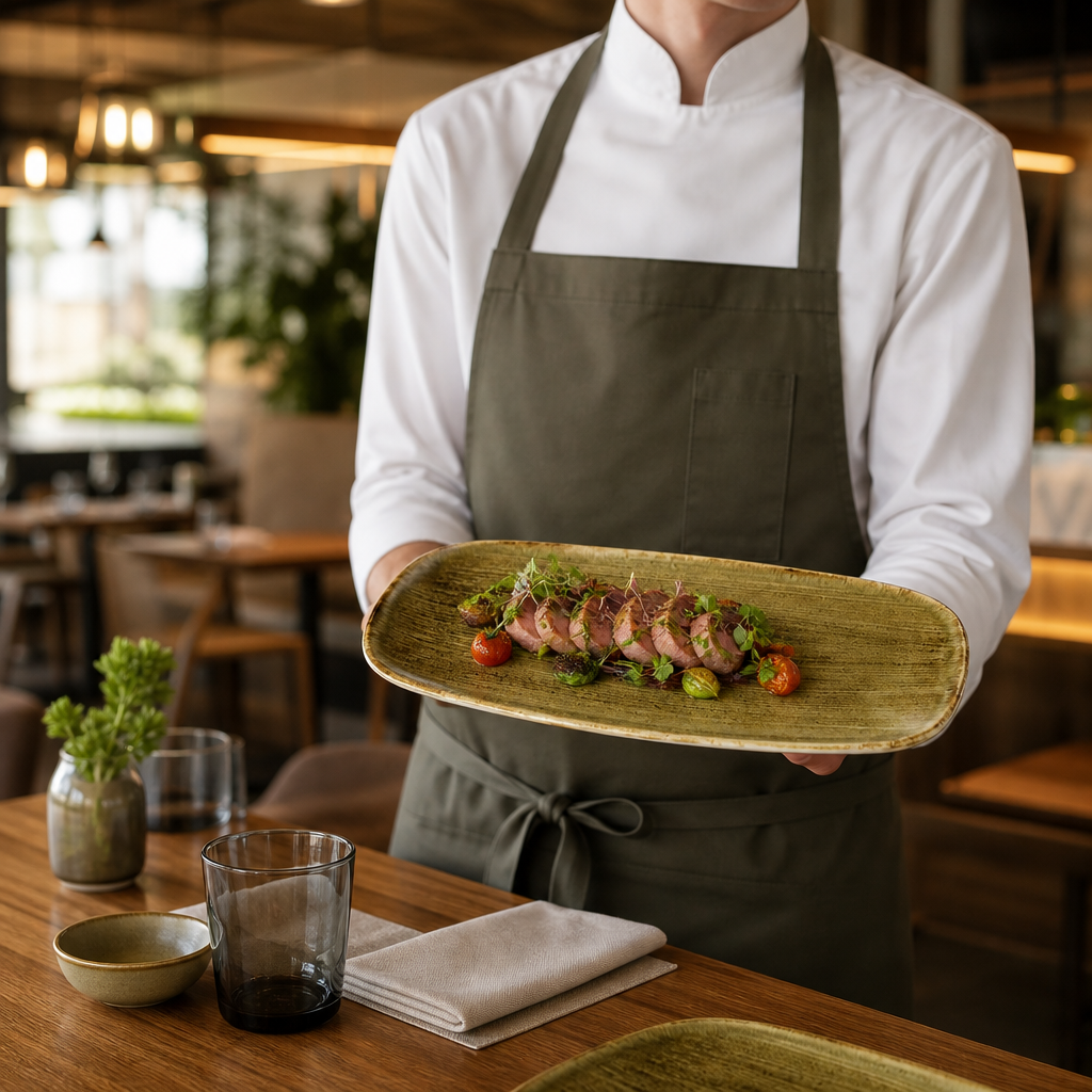 Olive Oblong Plates Vitrified Porcelain for Restaurants & Cafés (Pack of 6)